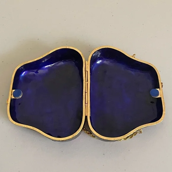 Cloisonné Purse Handbag Trinket Box Black Pink Flowers 3.5" - Picture 7 of 10